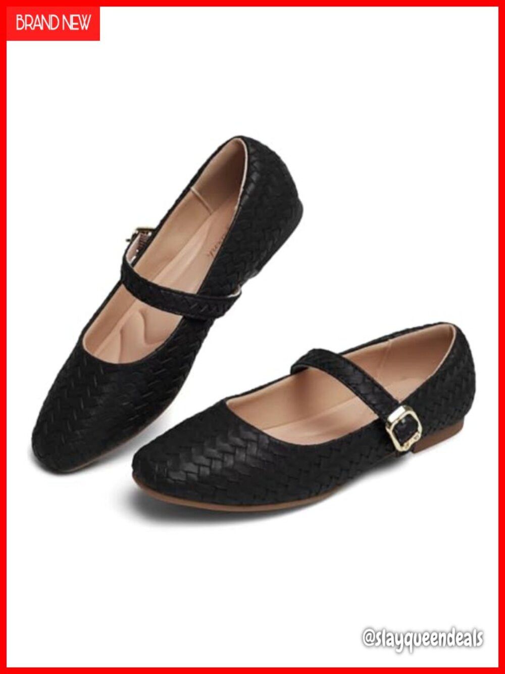 Mary Jane Woven Ballet Flats with Arch Support and Gold Buckle